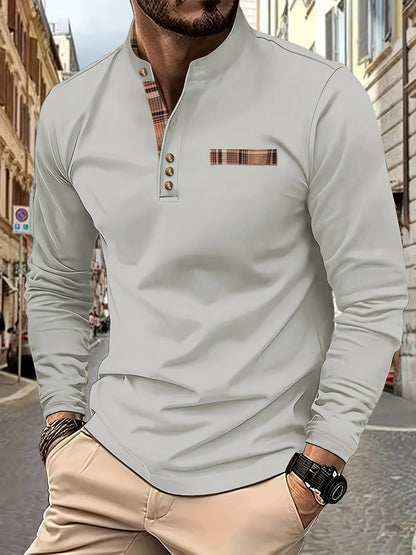 Herren Poloshirt Langarm Karomuster Modern