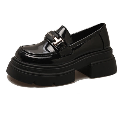 Damen Loafers Hochabsatz Glänzend Schuhe Modisch