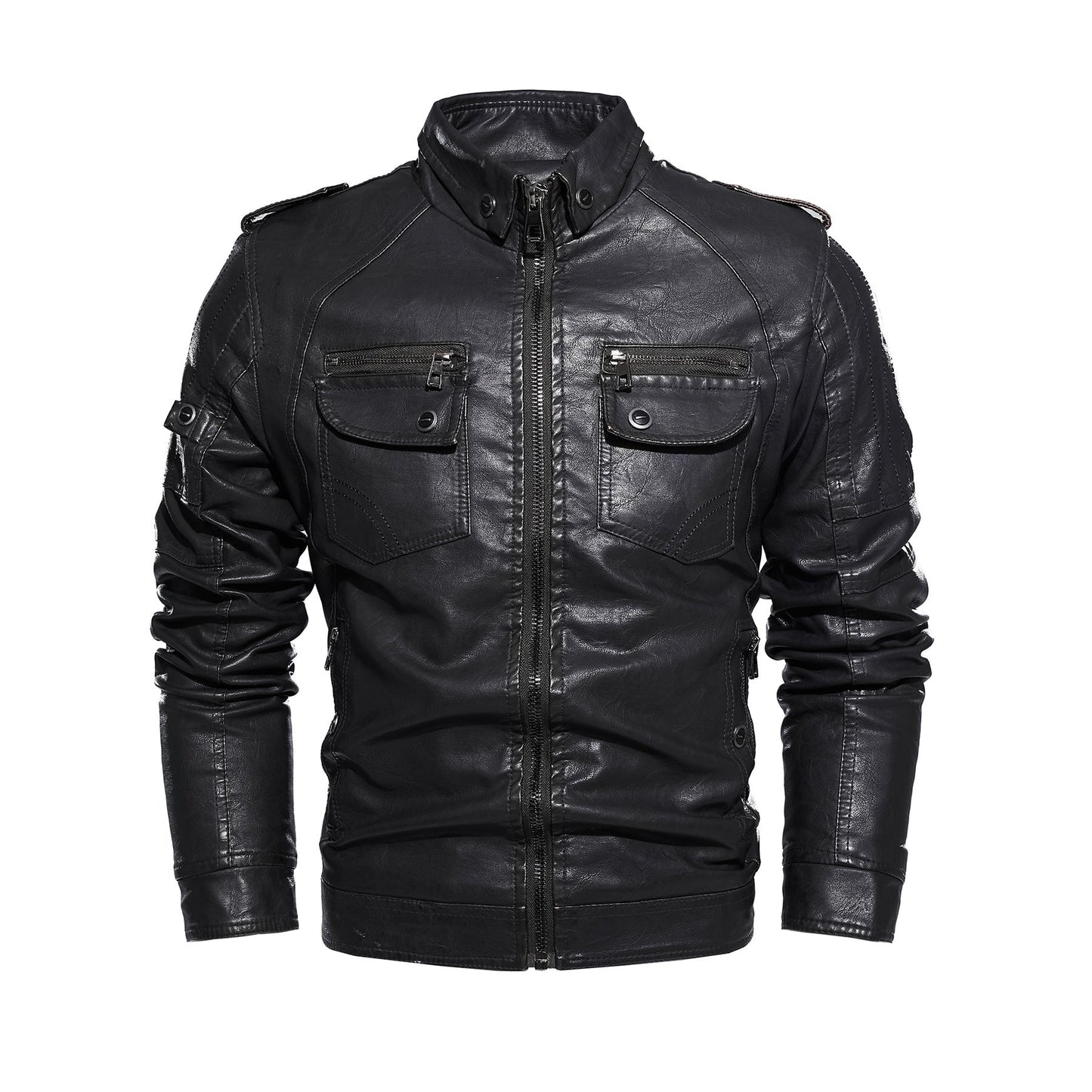 Lederjacke Herren Lässig mit vielen Taschen Schwarz