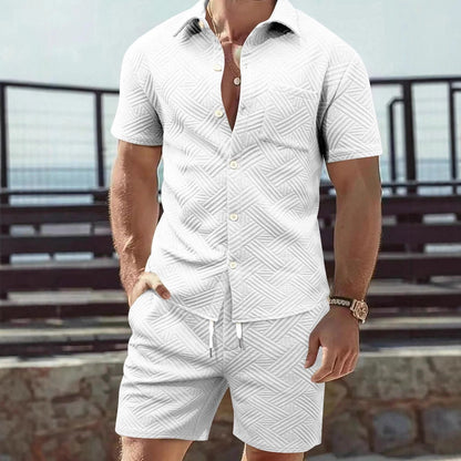 Herren Sommer Set Kurzarmhemd Shorts Modern Strukturiert