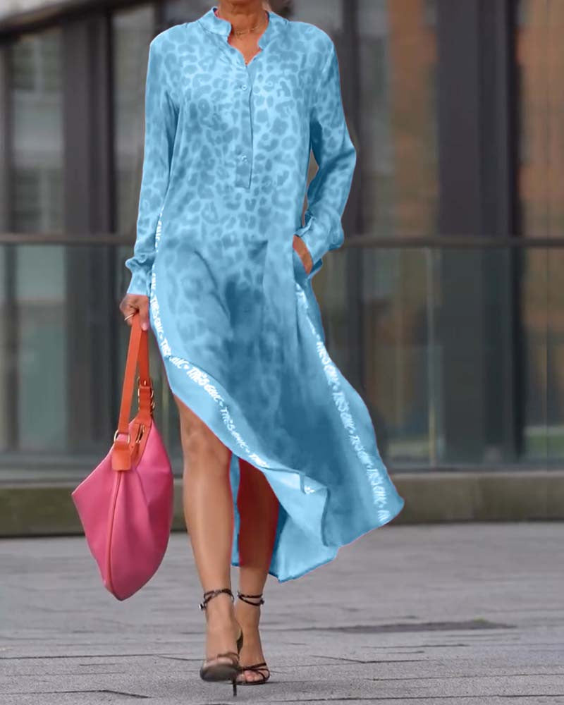 Damen Maxikleid mit Animalprint und Knopfleiste Modern