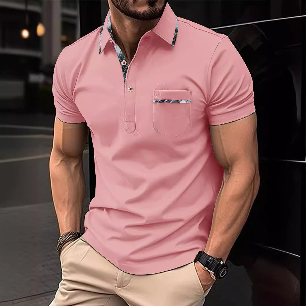 Herren Poloshirt Modern mit V-Ausschnitt und Brusttasche