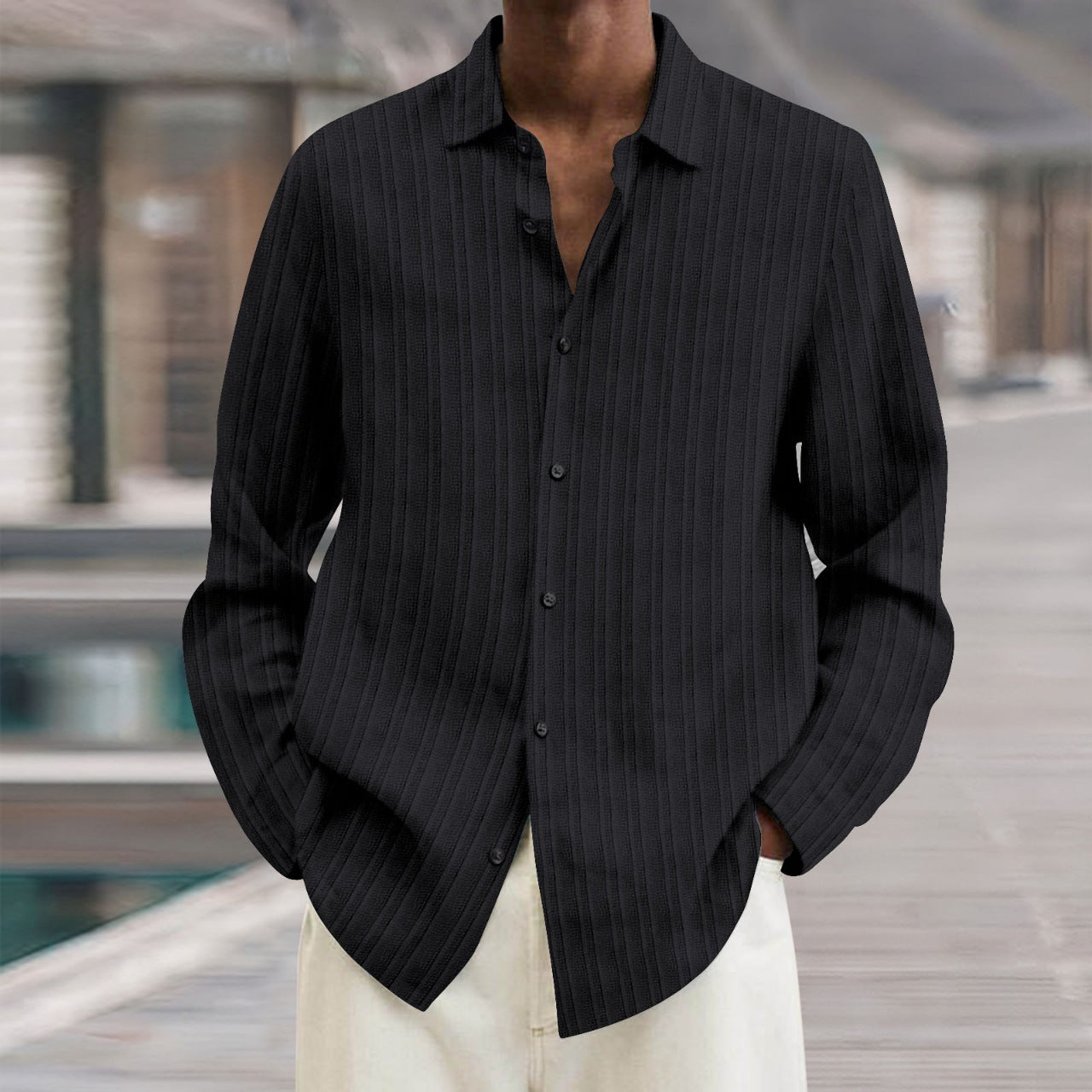 Herren Langarmshirt Modern mit Struktur und Slimfit