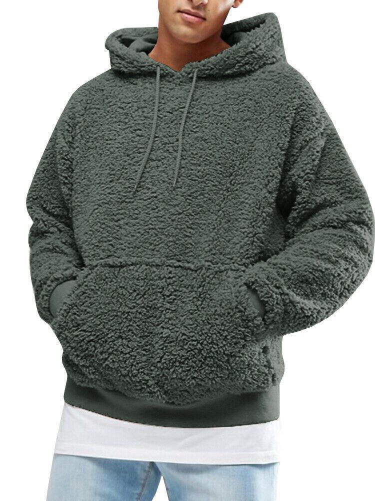 Herren Hoodie Teddyfleece Lässig mit Kängurutasche