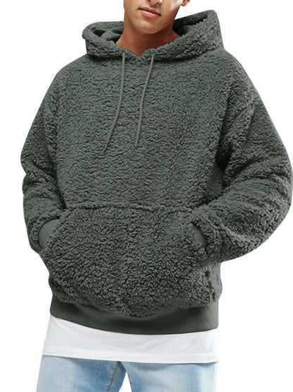 Herren Hoodie Teddyfleece Lässig mit Kängurutasche
