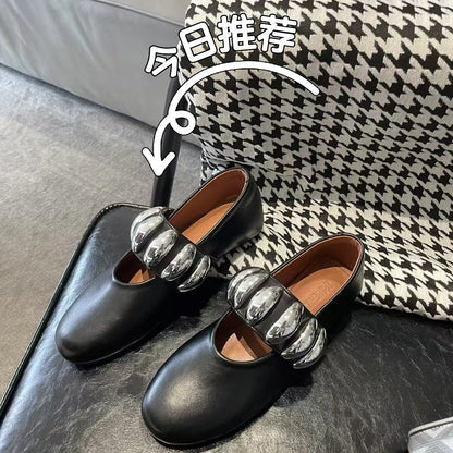 Damen Ballerinas Schuhe Elegante Metallriemchen