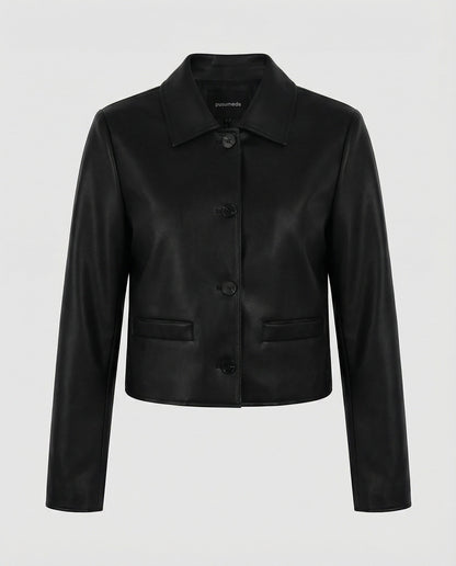 Damen Lederjacke Schwarz Biker Style Kurz