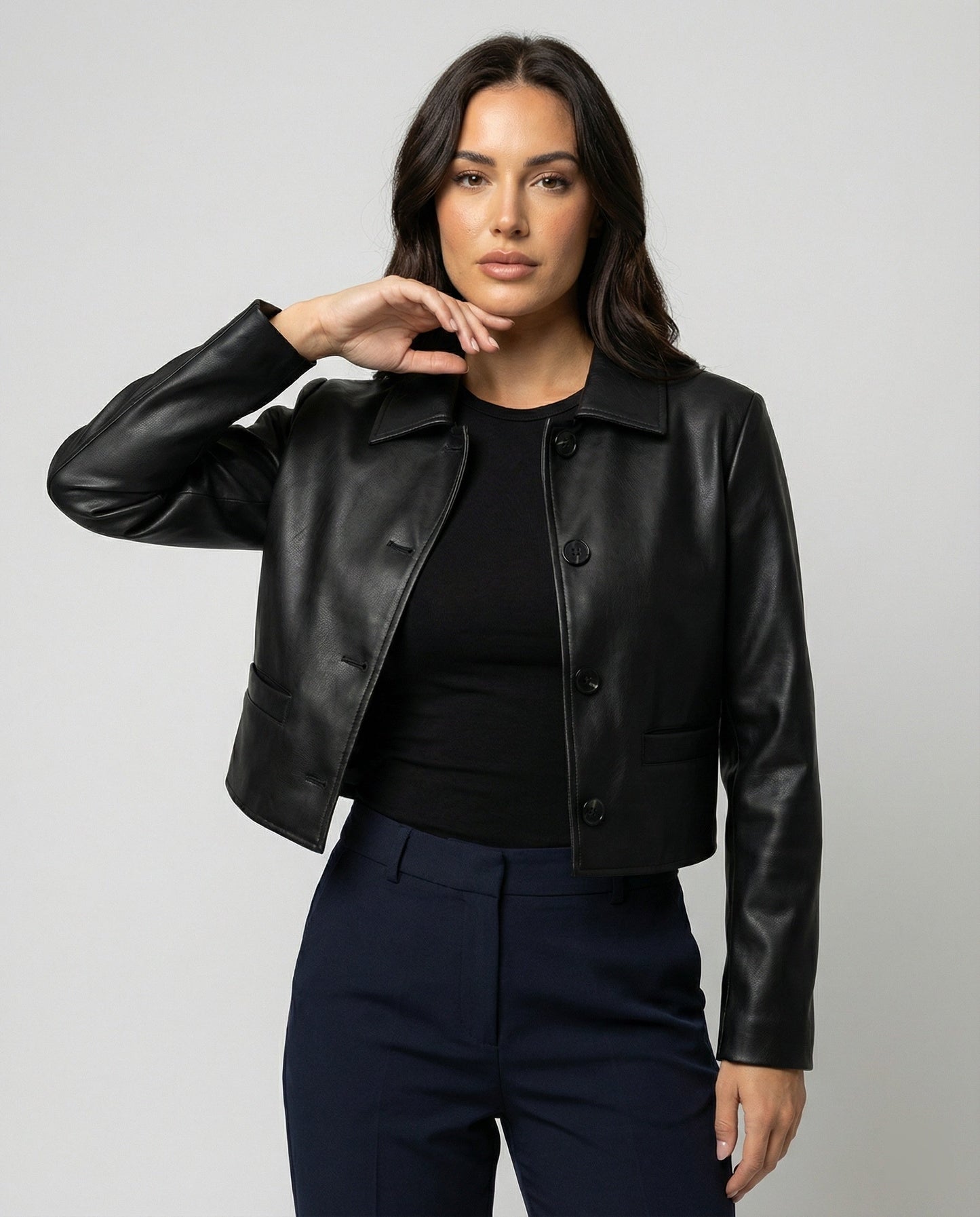 Damen Lederjacke Schwarz Biker Style Kurz - BerlinGlamour