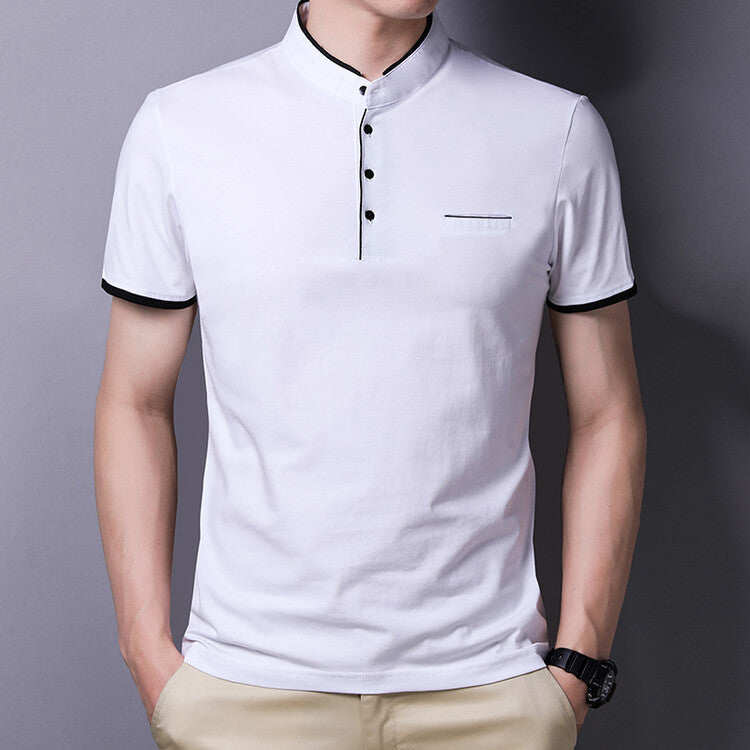 Herren Poloshirt Modern Stehkragen Kontrastfarben Slimfit