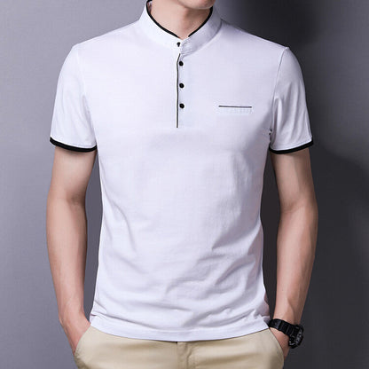 Herren Poloshirt Modern Stehkragen Kontrastfarben Slimfit