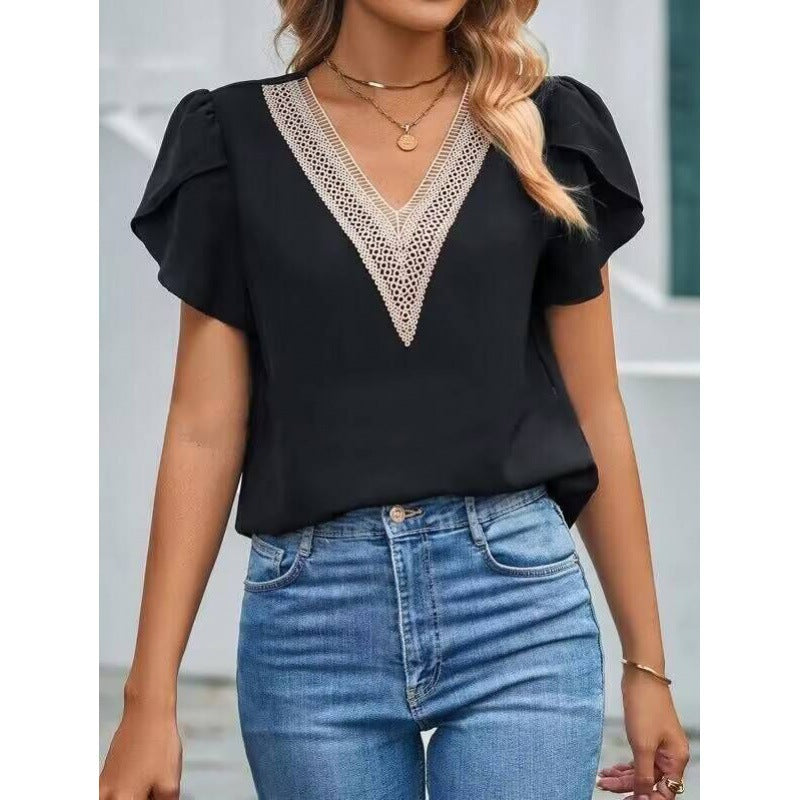Elegante Damenbluse mit Spitze und Puffärmeln Modern