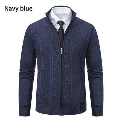 Herren Strickjacke Stehkragen Zopfmuster Modern