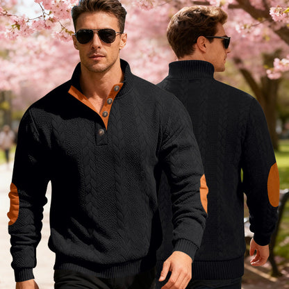 Herren Strickpullover Modern mit Stehkragen und Knöpfen