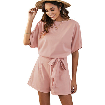 Damen Jumpsuit Einteiler mit Lässigem Schnitt und Gürtel