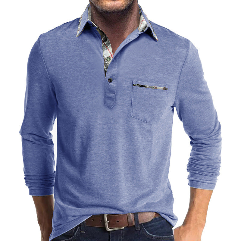 Herren Langarmshirt Mit Kontrastkragen Und Brusttasche Modern