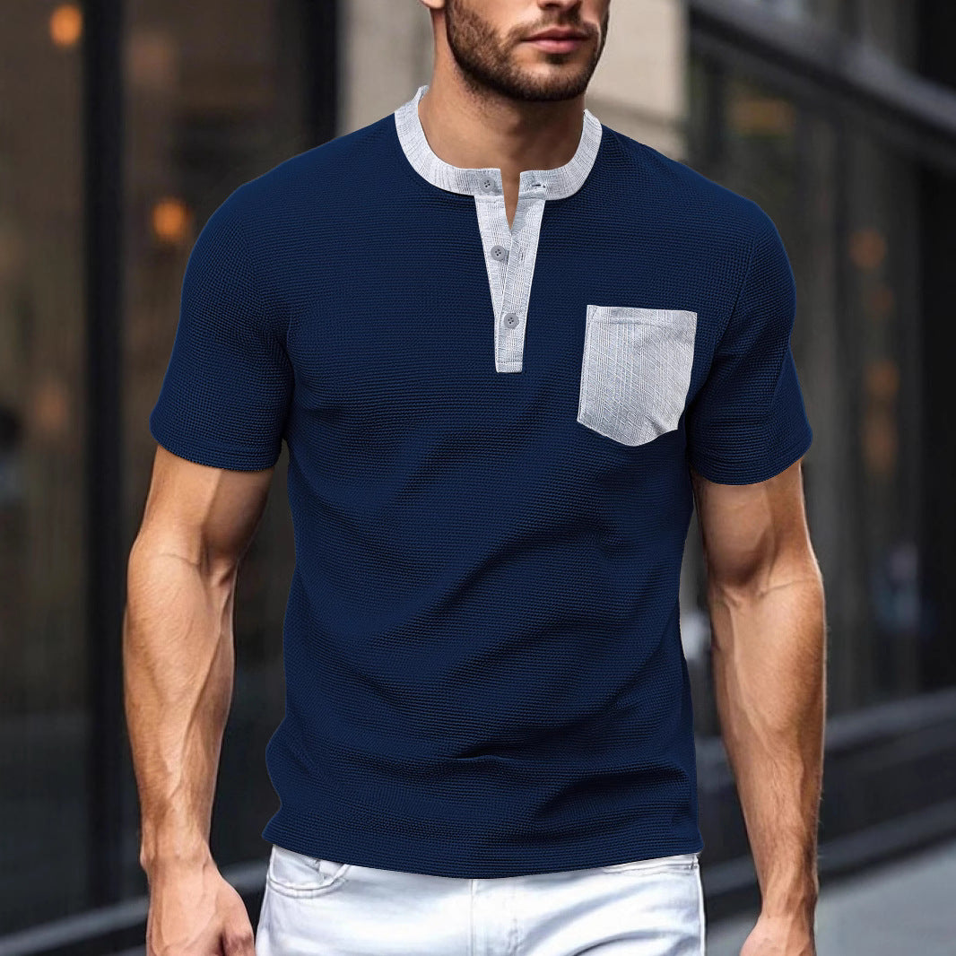 Herren Kurzarm-Shirt Modern mit Brusttasche und Textur - BerlinGlamour