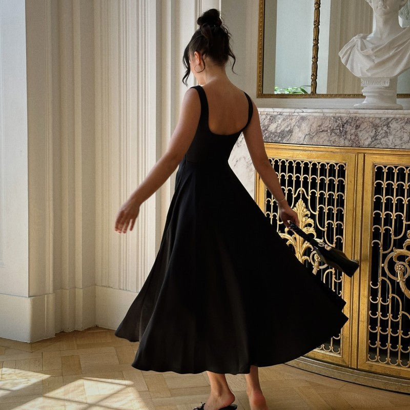 A-Linie Maxikleid Quadrat-Ausschnitt Damenkleid Lang