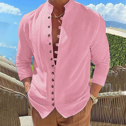 Herren Langarm-Hemd Stehkragen Modern mit Knöpfen Elegant