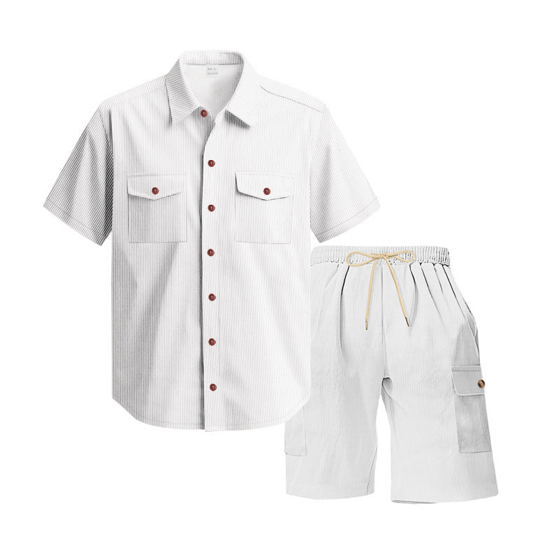 Herren Kurzarmhemd mit Cargo-Shorts Set Sommer