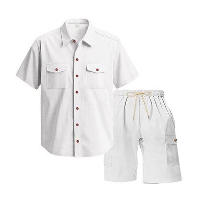 Herren Kurzarmhemd mit Cargo-Shorts Set Sommer
