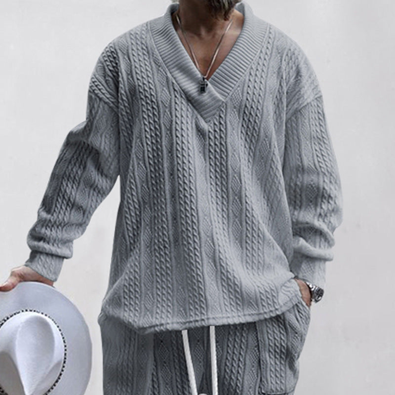 Herren Strickpullover V-Ausschnitt Modern Kabelstrick Muster