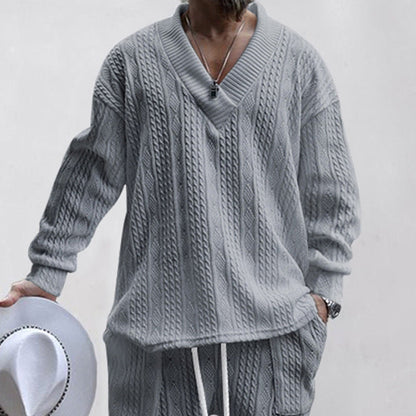 Herren Strickpullover V-Ausschnitt Modern Kabelstrick Muster