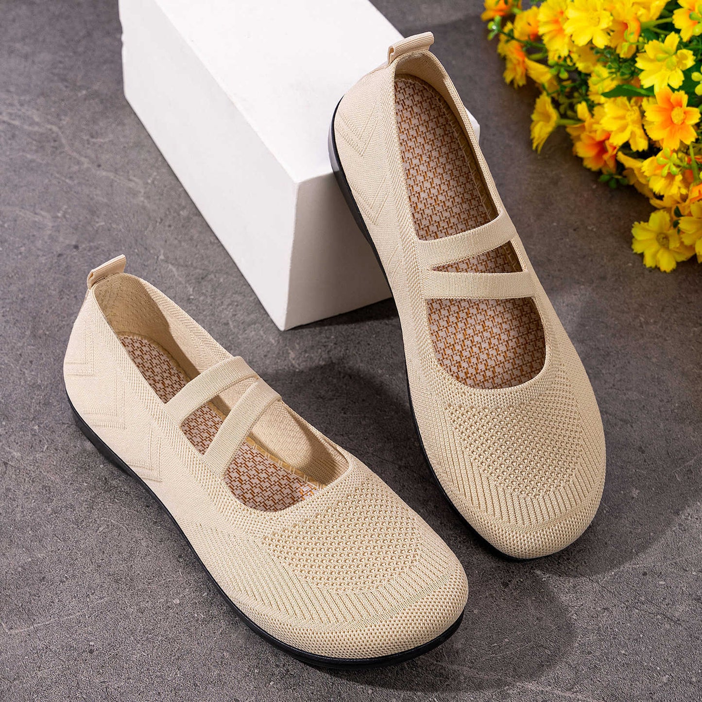 Damen Ballerinas Bequem Elastisch Spitze Schuhe