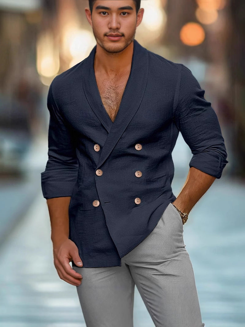 Herren Leinenblazer Elegent Doppelter Knopf Modern