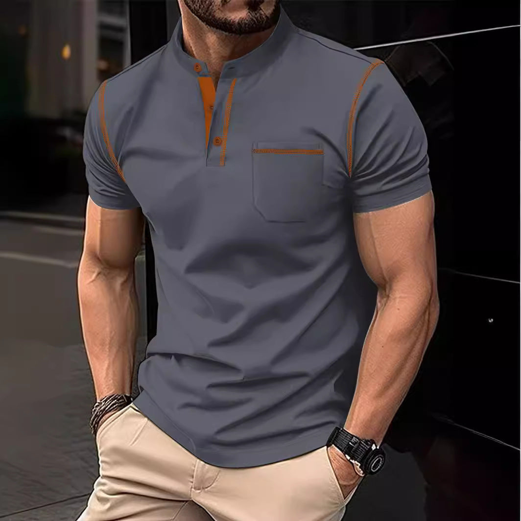Herren Poloshirt Kurzarm Modern Stehkragen mit Brusttasche