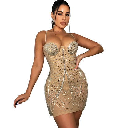 Glitzerndes Minikleid Strass Verziert Elegant