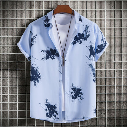 Herren Kurzarmhemd Farbspritz Design Trendy Sommer - BerlinGlamour