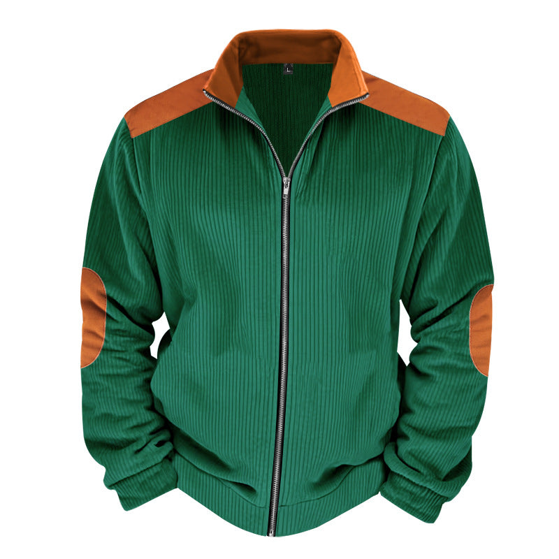 Herren Sportjacke Rippenstruktur Kontrastärmel Modern