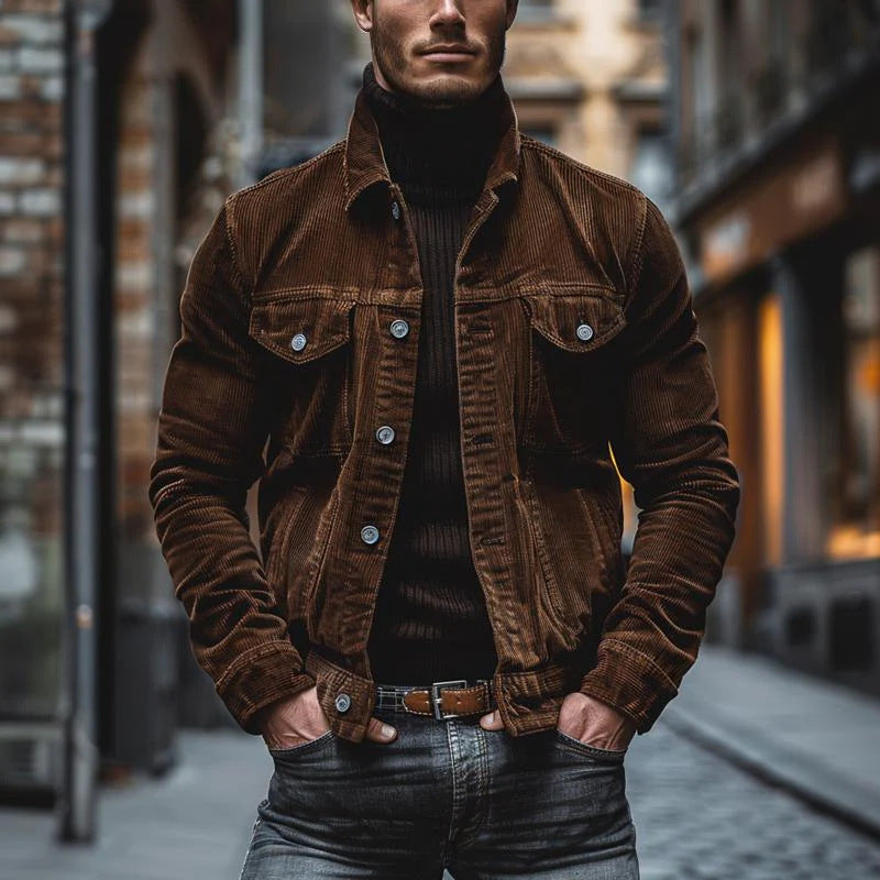 Herren Cordjacke Modern mit Funktions-Taschen Schwarz