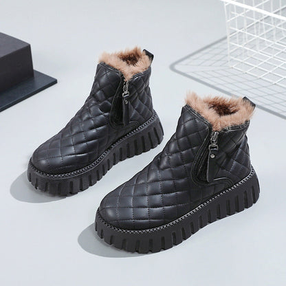 Damen Winterstiefel High-Top Weich Innenfutter Reißverschluss Schwarz