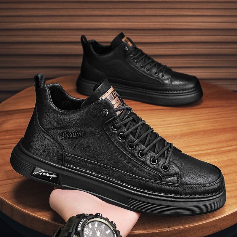 Herren Sneaker High-Top Leder Sportlich Schwarz