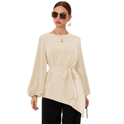 Damen Bluse Asymmetrisch Elegante Rüschen Oberteil