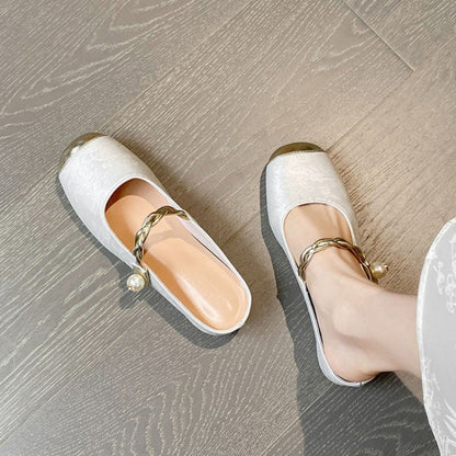 Damen Slides Schick mit Perlenschmuck Elegante Sandalen - BerlinGlamour