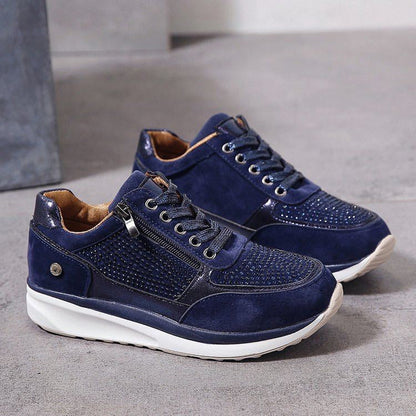 Damen Sneaker Strass Glitzer Reißverschluss Modern