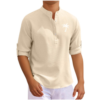 Herren Hemd Stehkragen Knopfleiste Modern Elegant