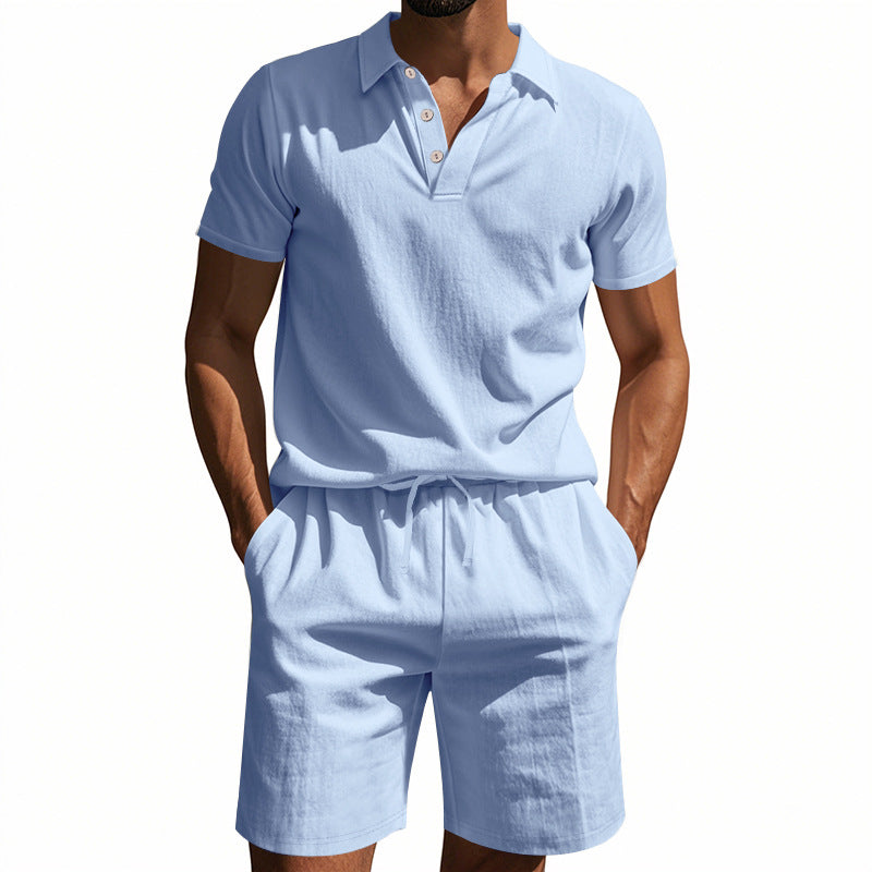 Herren Poloshirt Shorts Set Leger Sommer