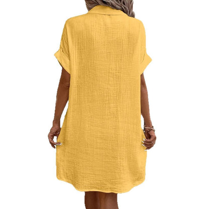 Kleid Damen Hemd mit Knöpfen und Taschen Elegant