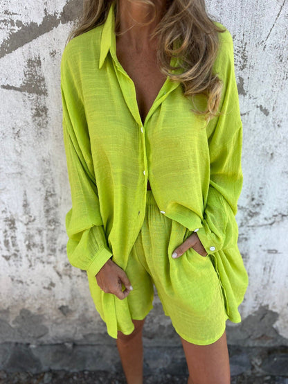 Damen Hemdkleid Oversize mit Knöpfen und Rollkragen