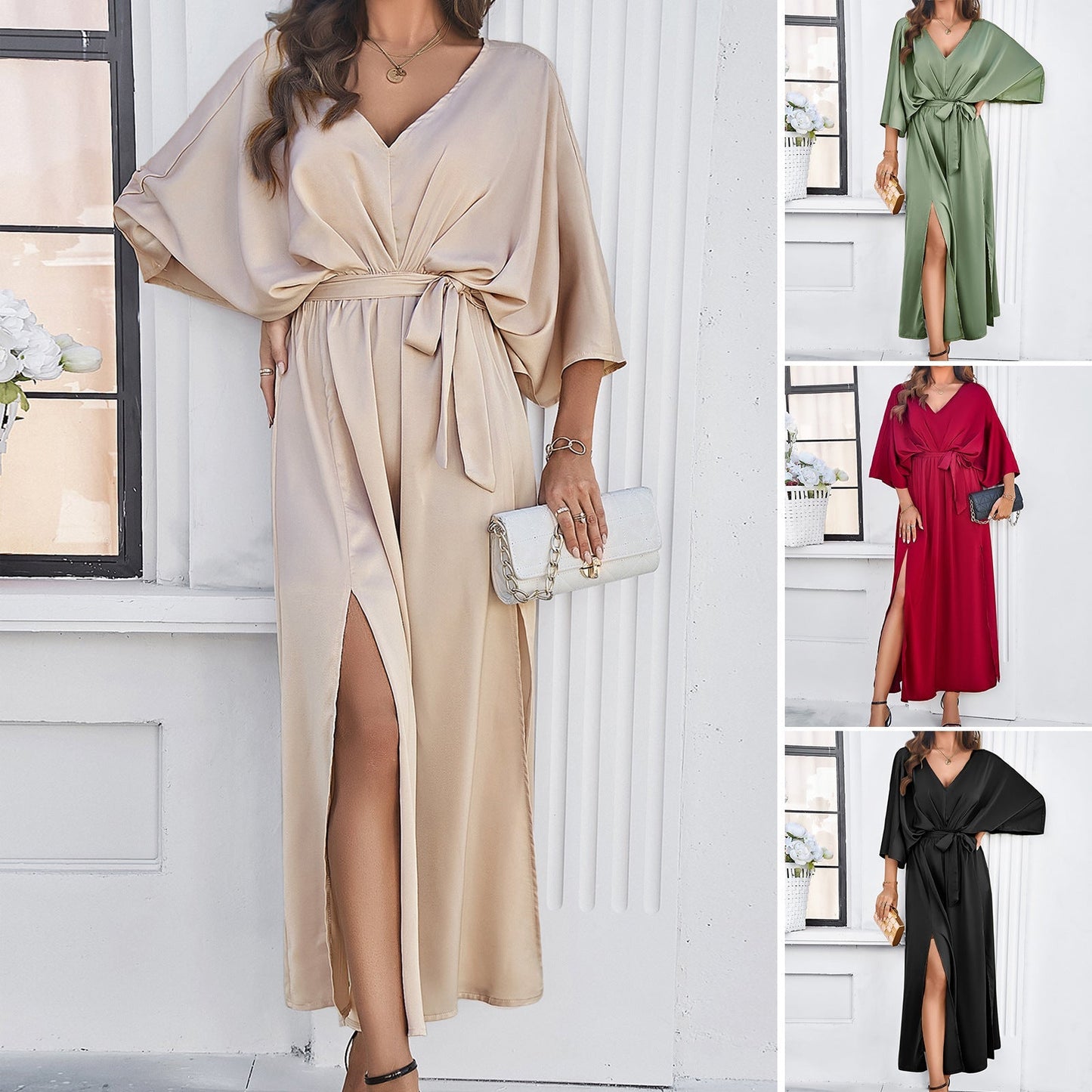 Damen Maxikleid Elegant Hochgeschlitzt Abendkleid - BerlinGlamour