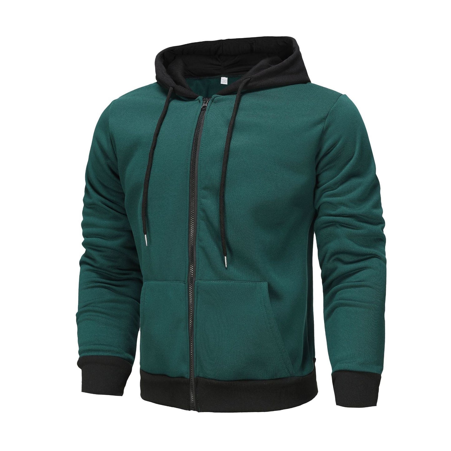 Herren Hoodie Zip mit Kontrastfarbe und Kängurutasche Sportlich