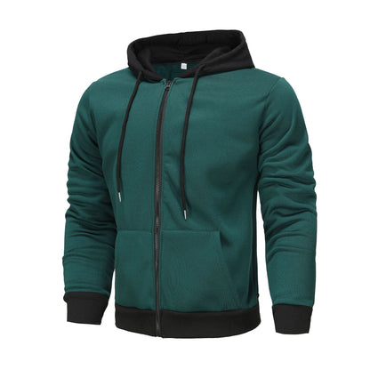 Herren Hoodie Zip mit Kontrastfarbe und Kängurutasche Sportlich