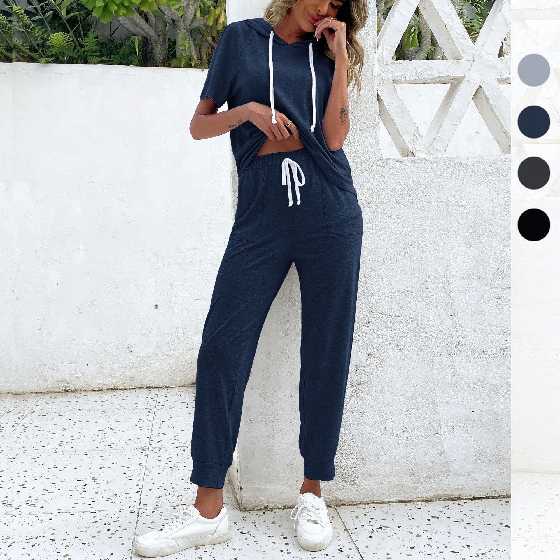 Damen Jumpsuit Bequem Kurzarm Mit Kordelzug - BerlinGlamour