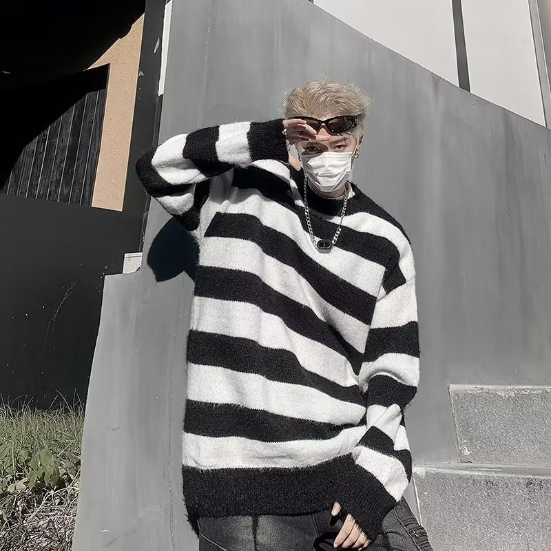 Herren Strickpullover Oversized Lässig Streifenmuster Modern