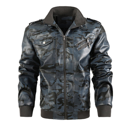 Lederjacke Herren Camouflage Style Schwarz
