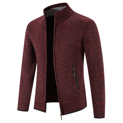 Herren Strickjacke Warm mit Reißverschlusstaschen und Hochkragen