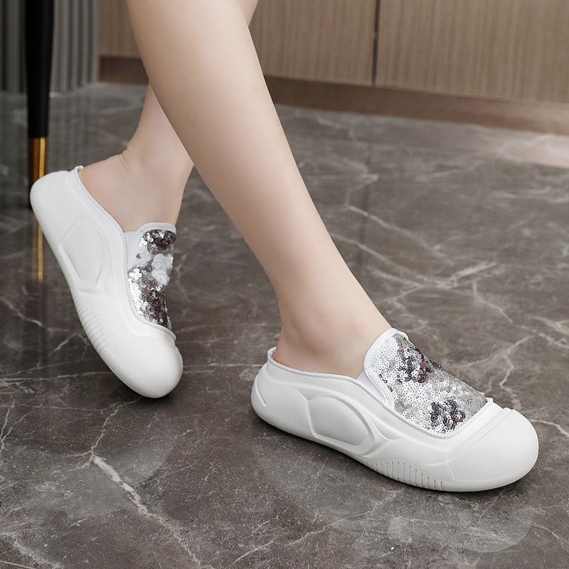 Damen Clogs Schimmer Pailletten Modisch Heidi Stil